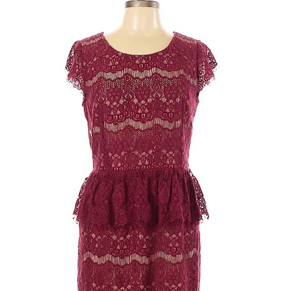 Anthropologie Mauve Burgandy Lace Dress size large - Picture 5 of 7